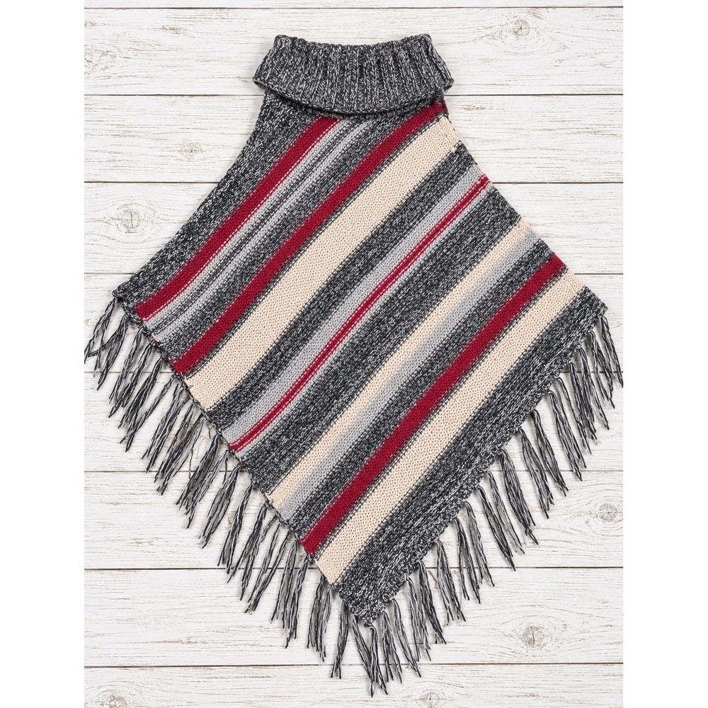 Caren Sport Grey Black Heathered Poncho Turtleneck Red Beige Blue Stripes 2X